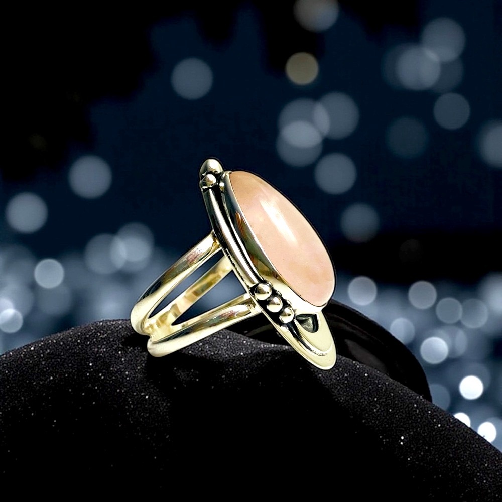 Lunar Rose Quartz Crescent Moon Ring, SS 925, SZ 7 - Picture 3 of 7